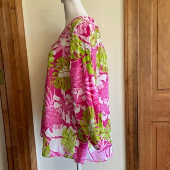 BARBARA GERWIT Cotton Tunic Top Pink Green Floral Print L - Picture 7 of 16